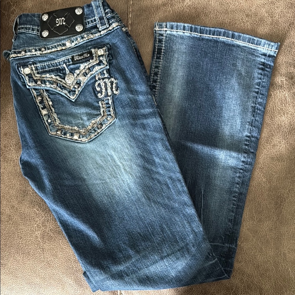 Miss Me Blue Boot Cut Jeans with Embellished Back